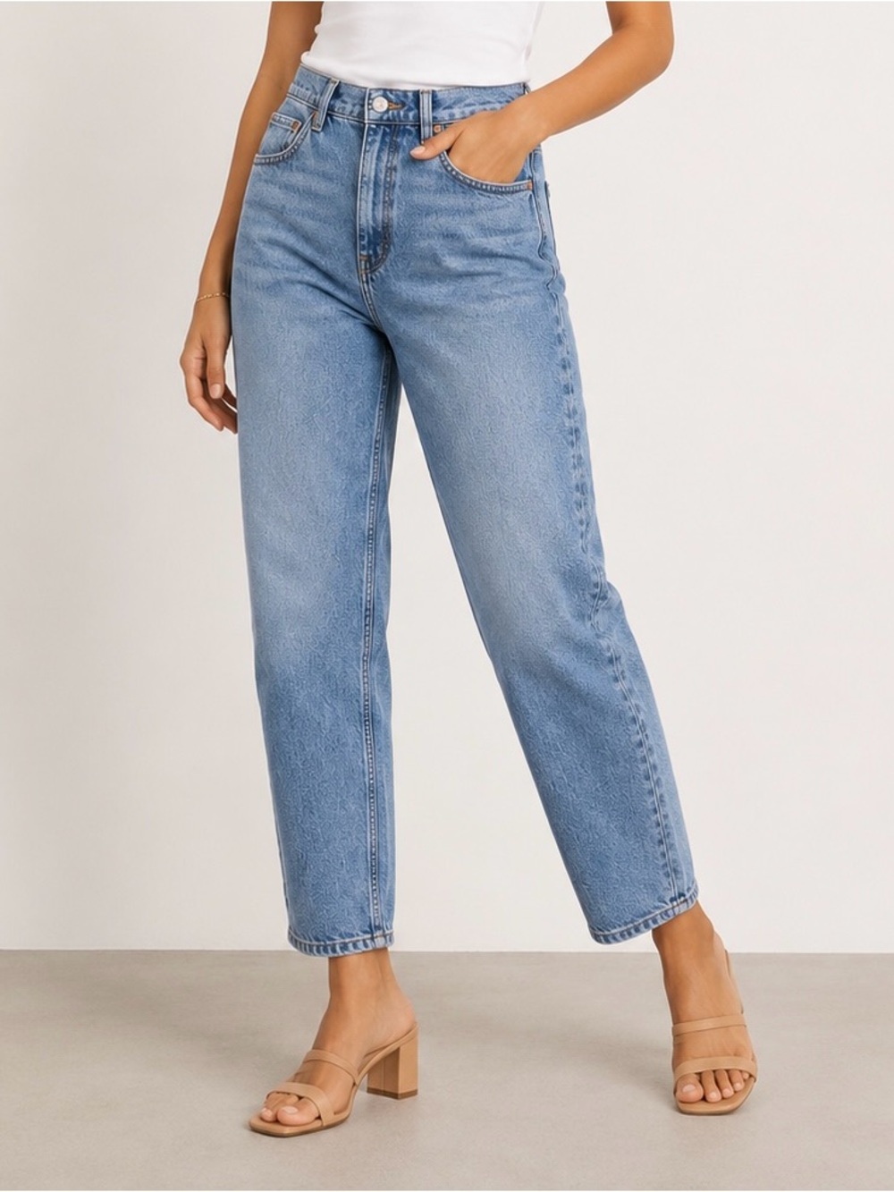 Mango Newmom Comfort High-Rise Jeans | Cropped Mom Fit | Size 12 - Picture 2 of 10